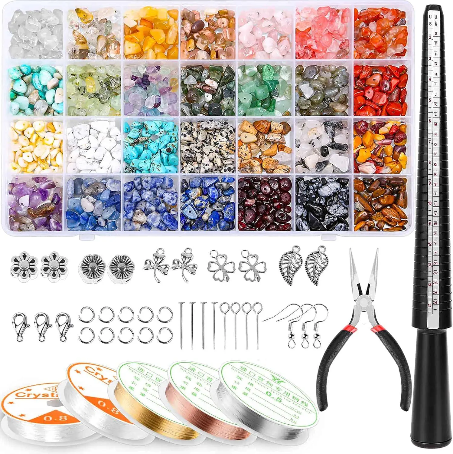 1 set of DIY jewelry tool set, a one-stop handmade jewelry novice toolkit, used for making handmade jewelry such as earrings, bracelets, necklaces, rings, etc
