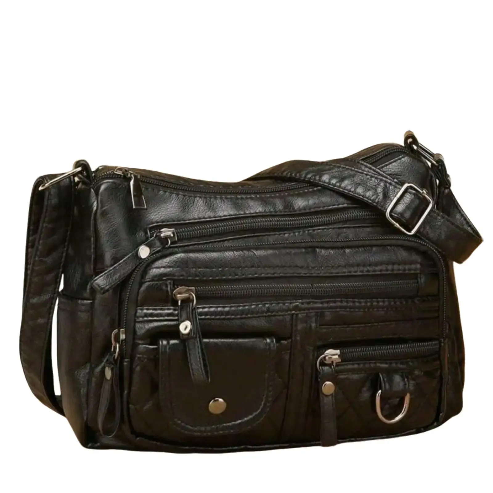 Retro Leather Shoulder Bag Female Multi-Pockets Crossbody Vintage Bag Fashion Large Capacity Handbag New Messenger Bag Tote Travel Essentials