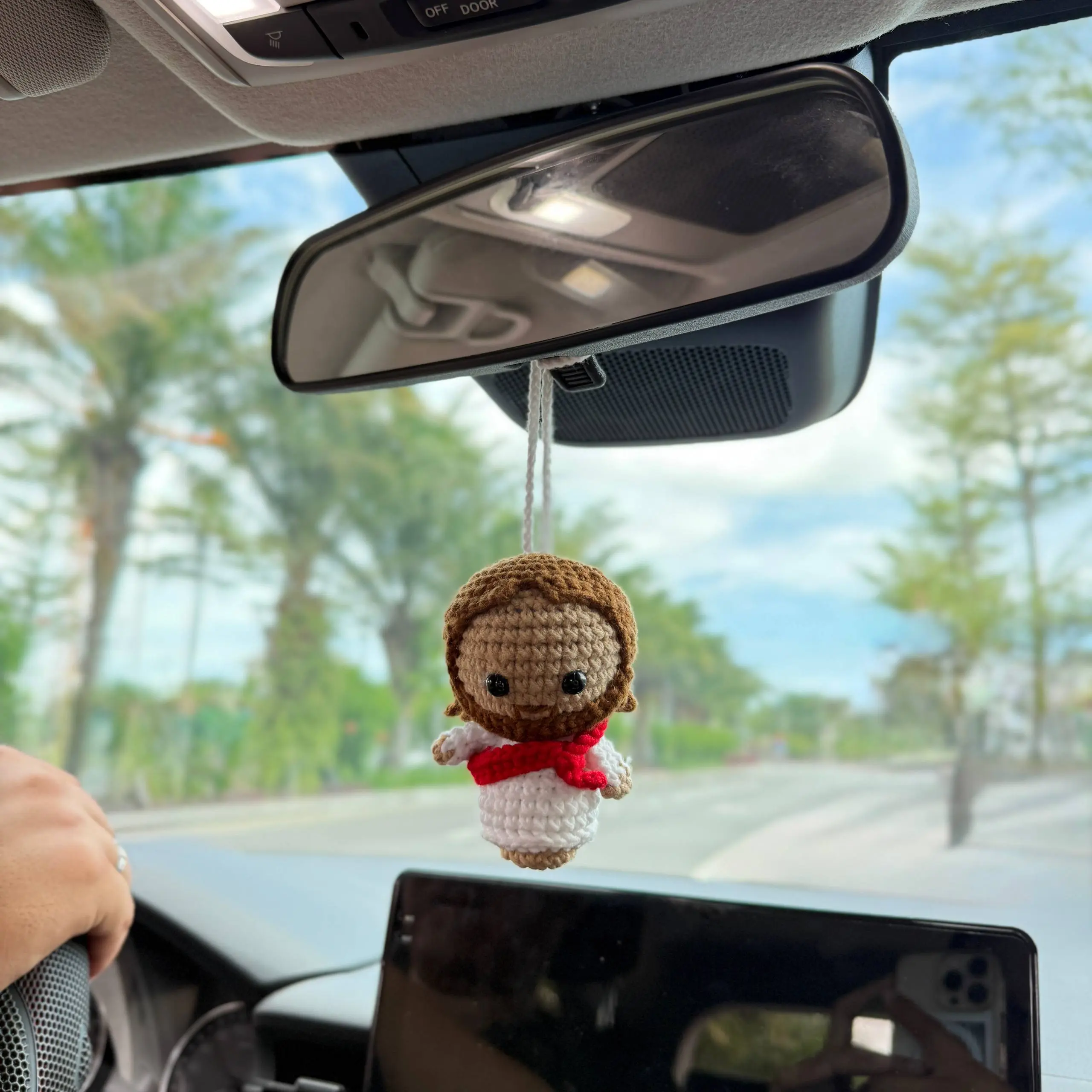 Car Hanging Decoration - Handmade Crochet Jesus Car Hanger - DIY Knitting Yarn Craft Ornament, Car Interior Accessories, Unique Decor, Ideal Gift for Enthusiasts