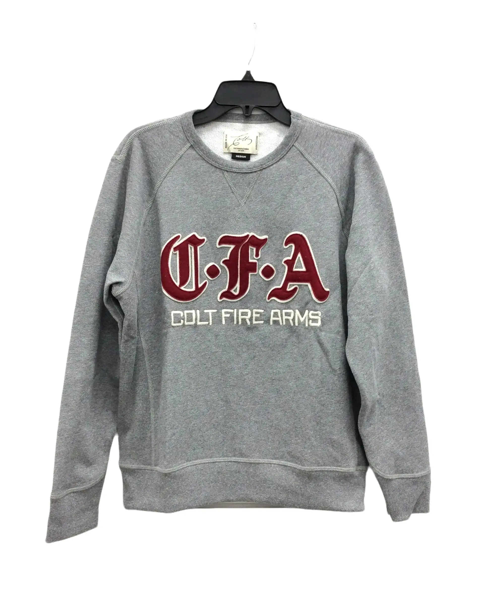 Colt Manufacturing Pullover Crewneck Unisex Heather Gray 100% Cotton Casual Long Sleeve Sweatshirt with Front Logo Made in USA