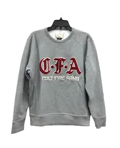 Colt Manufacturing Pullover Crewneck Unisex Heather Gray 100% Cotton Casual Long Sleeve Sweatshirt with Front Logo Made in USA