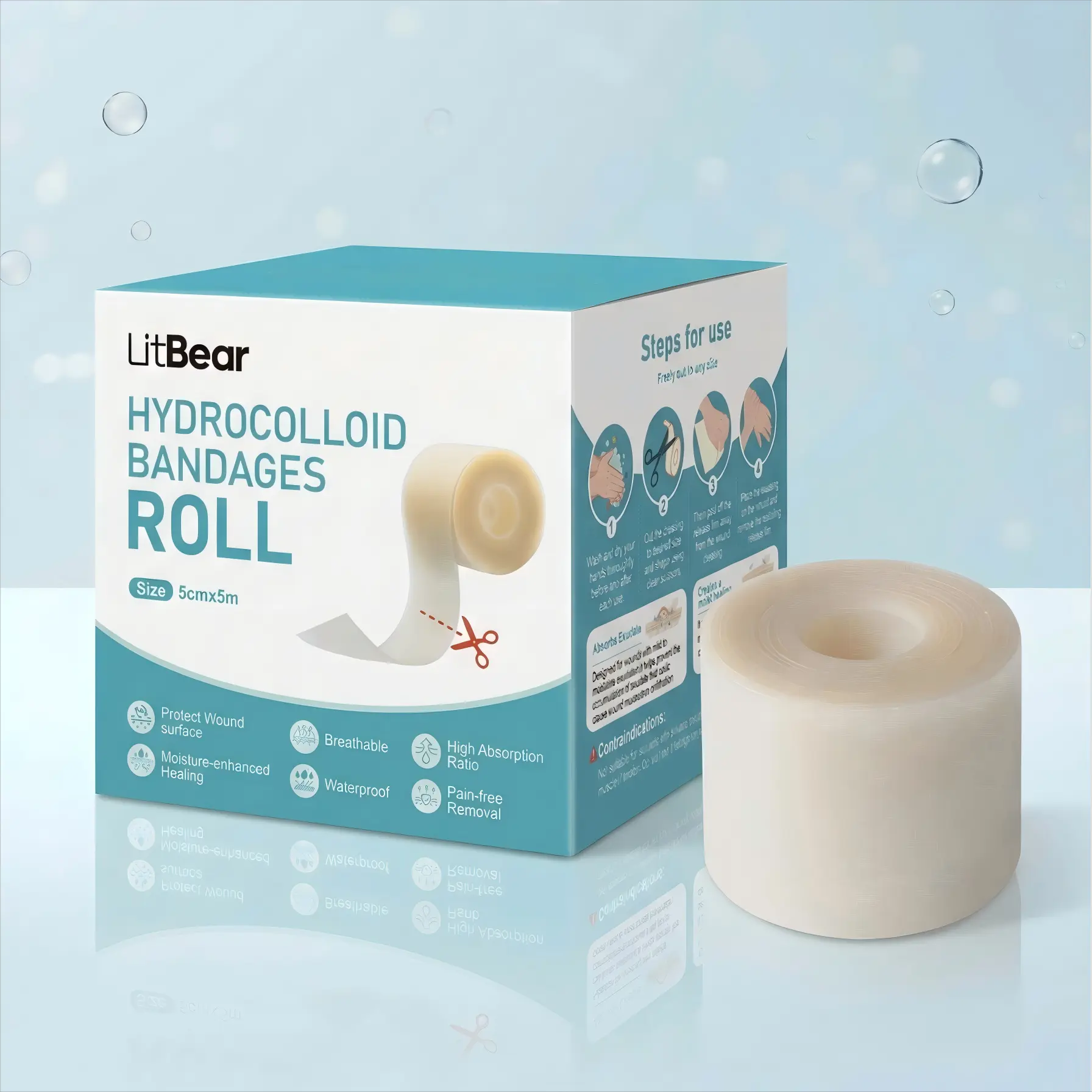 LitBear Cut-to-Size Extra Large Medical Hydrocolloid Roll (2in x 16ft) - Flexible, Waterproof Overnight Acne Pimple Patch, First Aid Tape for Acne Spot Treatment, Self Care Products,back to school