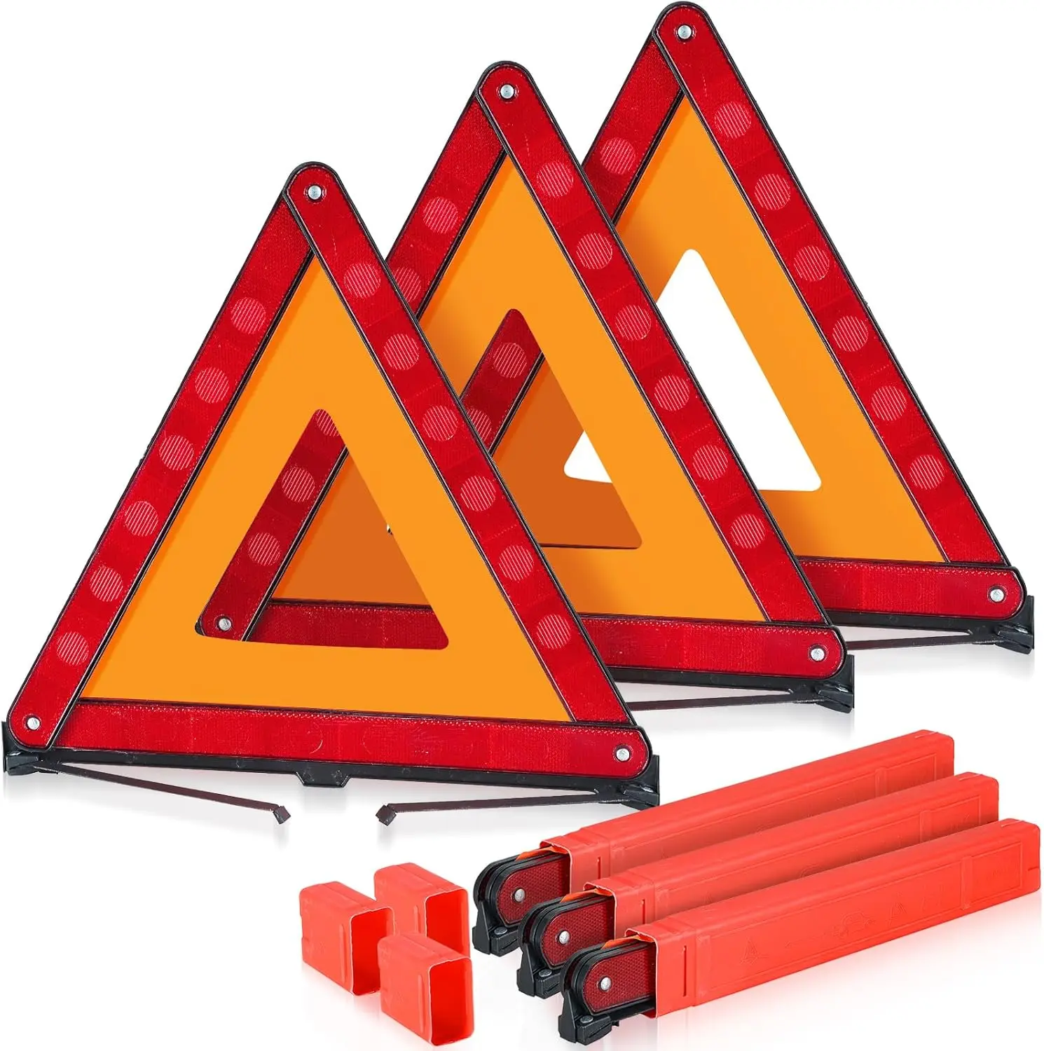 3 Pack Emergency Warning Triangles, Roadside Safety Triangle with Reinforced Base and Carrying Case, Foldable Reflective Warning Triangles for Roadside Safety and Emergency Use