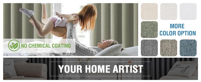 H.VERSAILTEX 100% Blackout Faux Linen Curtains for Bedroom Full Light Blocking Drapes with Double Face Linen Back Tab Loop Pocket Textured Burlap Curtains for Living Room 2 Panels