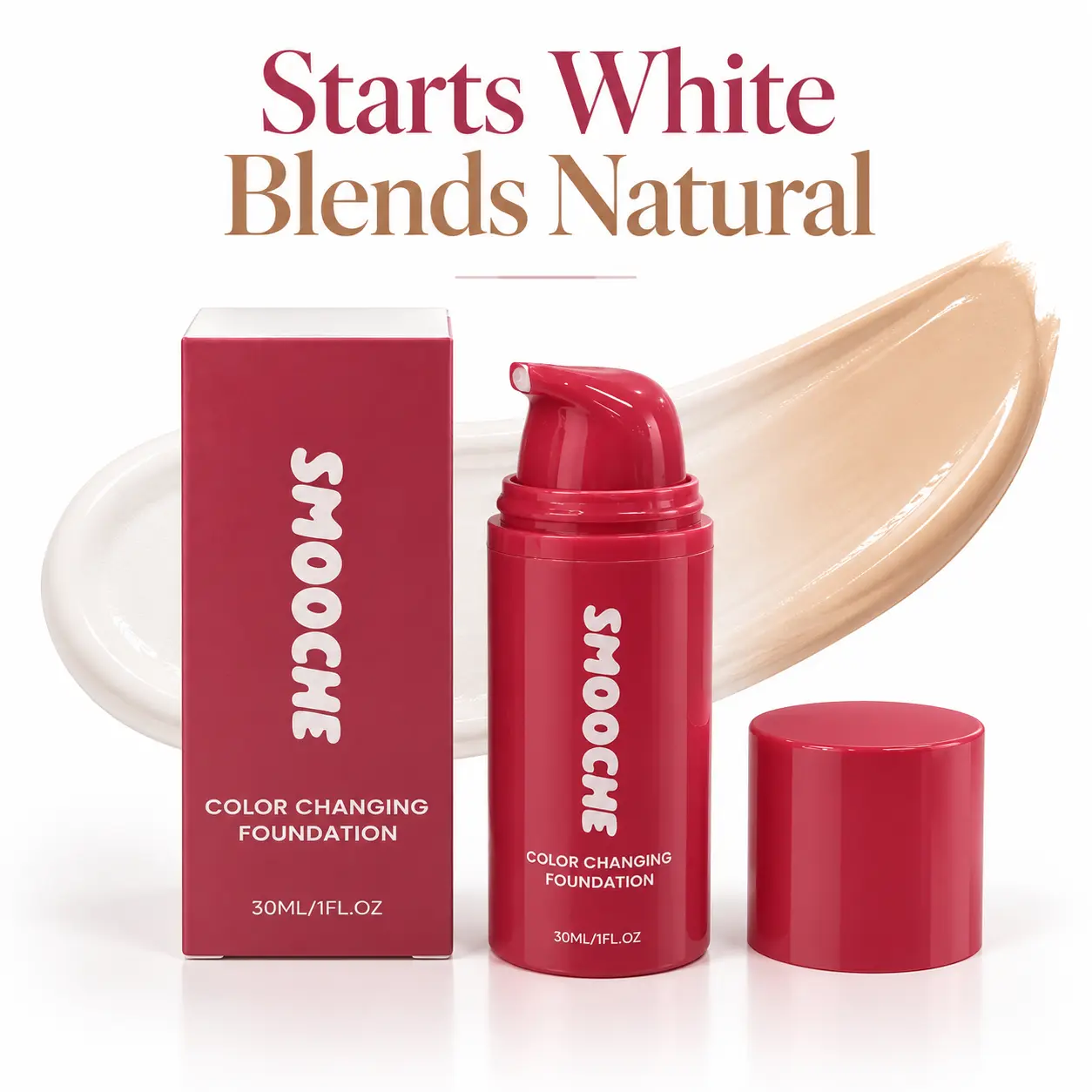 Women's Color Changing Cosmetic Foundation - 30ml White to Light Skin Tone Liquid Makeup, Hydrating Moisture Base, Lightweight Natural Coverage for Combo/Dry Skin, Daily Everyday Use