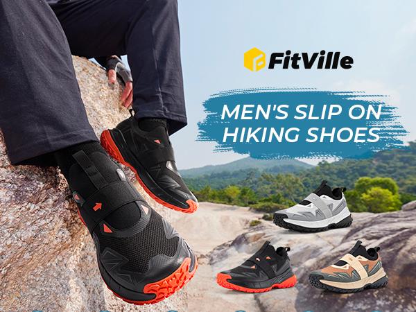 FitVille Men's Extra Wide Slip On Shoes with Arch Support, Comfortable Orthopedic Hiking Sneakers for Travel Camping, Waterproof and Breathable Outdoorfun SpringStatements