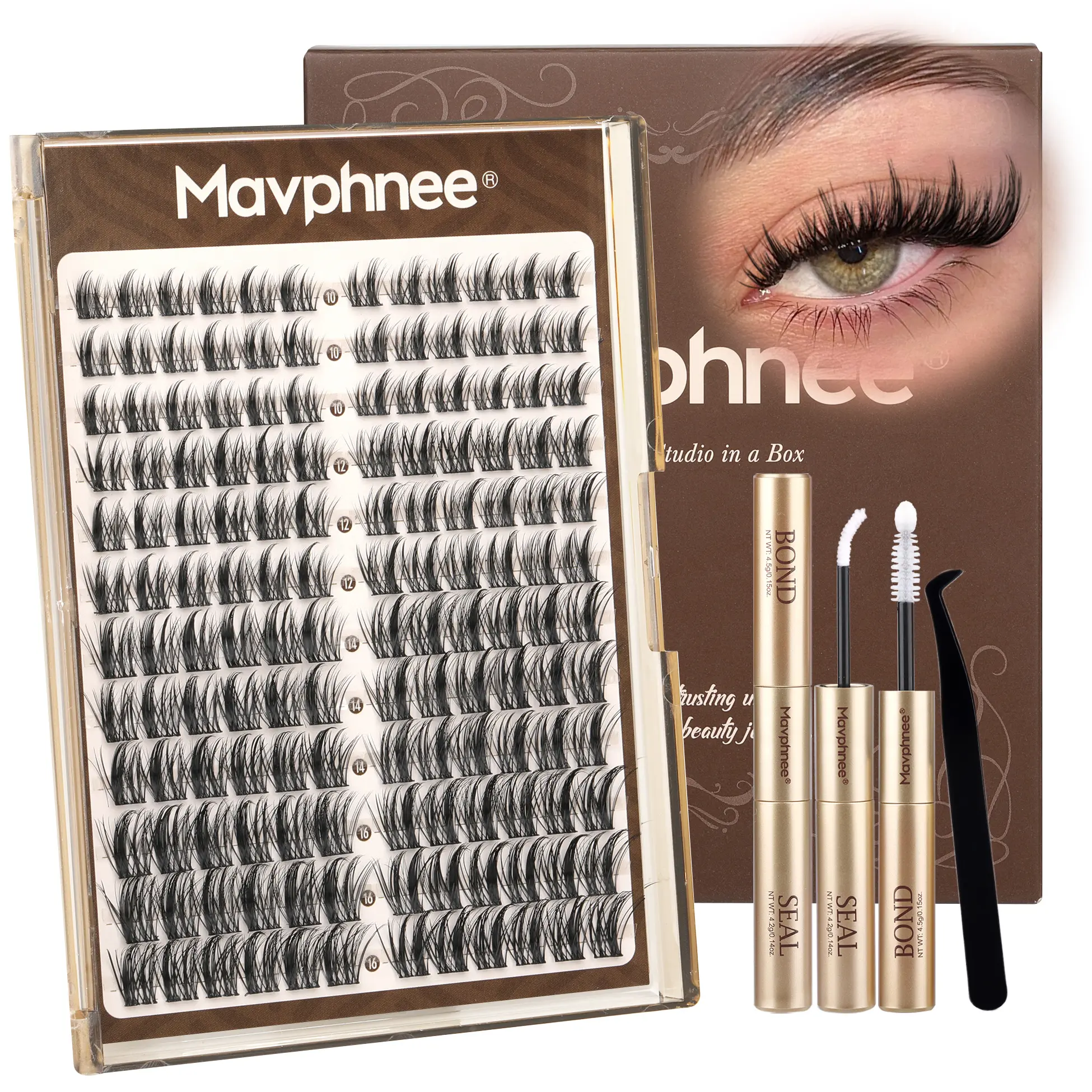 Mavphnee Luna Cluster Lashes Kit Wispy CC Curl Eyelashes Extensions Kit 10-16MM Natural Looking DIY Lash Extension Kit with Lash Bond and Seal Clear and Tweezers
