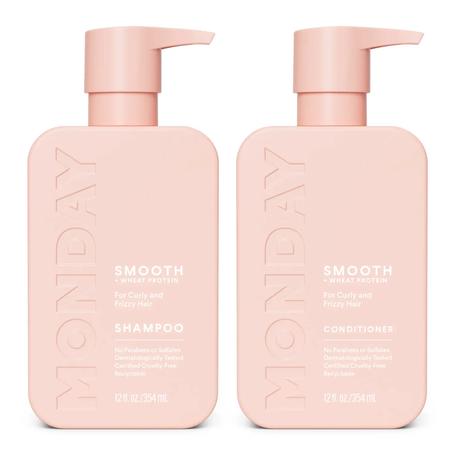 MONDAY HAIRCARE Smooth Shampoo + Conditioner Bathroom Set (2 Pack) 12oz Softens & Smooths for Frizzy, Coarse, & Curly Hair, Coconut Oil, Shea Butter, & Vitamin E Cleansing