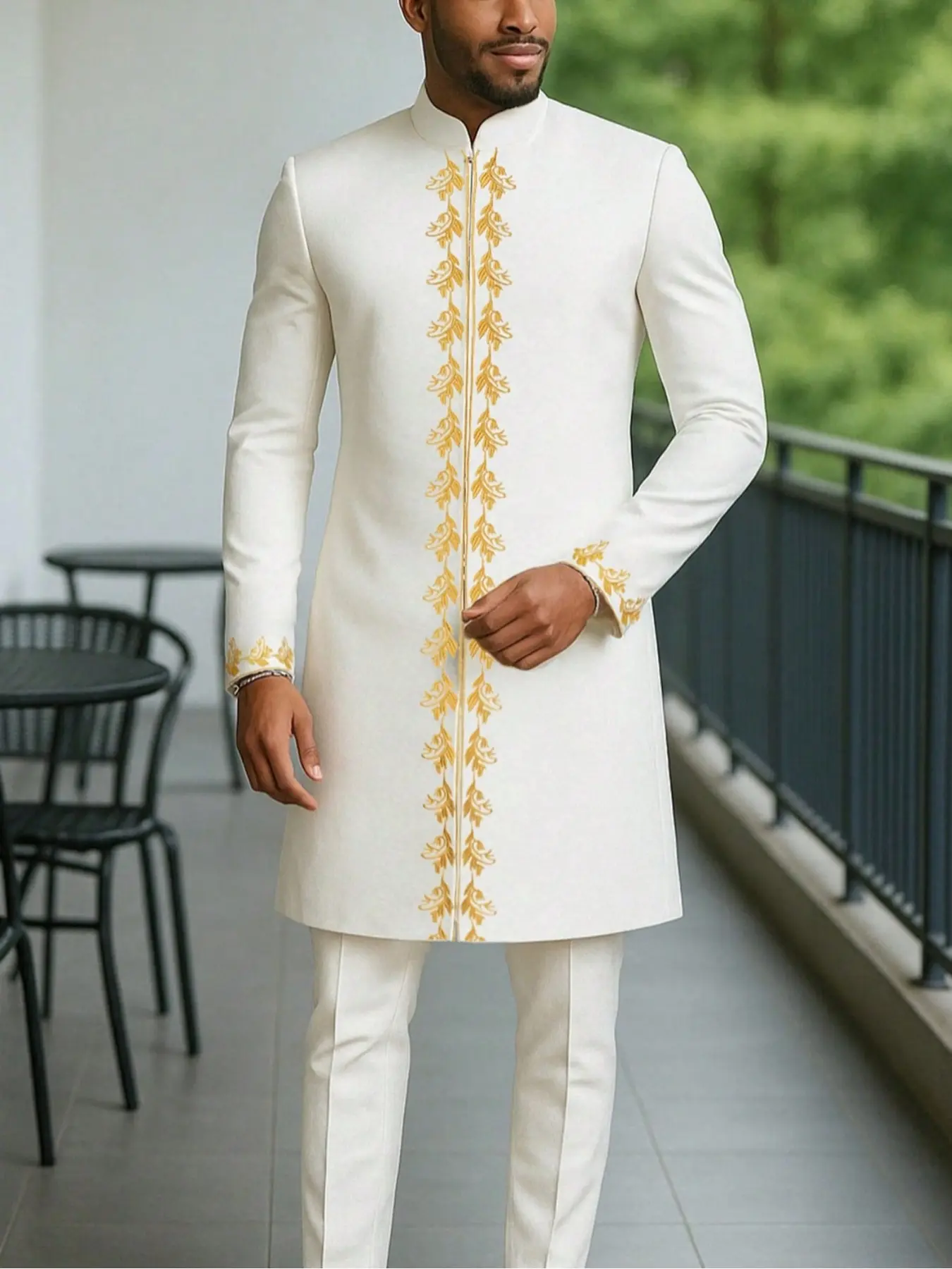 Men's African Kaftan Set, Long Sleeve Embroidered Luxury Elegant Kurta Suit, Party Wedding Holiday Muslim Men, 2 Piece Set For Men, Classy Tops, Outfits