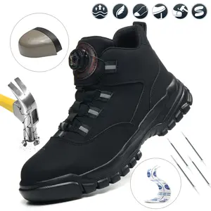 Men’s industrial work shoes — anti-slip steel-toe shoes with a polyurethane leather upper and a rotating buckle design; suitable for construction sites, factories, everyday wear, warehouses, modern work attire, and outdoor labor work. Safety Square Toe Wo
