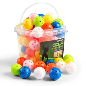Golf Practice Balls Plastic Value 50 Pack and Golf Ball Bucket with Handle, Limited Flight Sports Training Ball, Indoor Outdoor Backyard Garden Driving Range Use