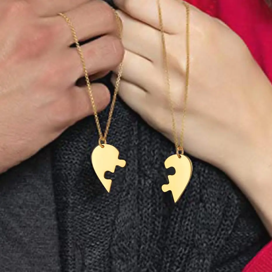 U7 Heart Artificial Gemstone Pendants Necklaces, BFF-Family Matching Necklaces (2-8 Pieces Set), Heart Artificial Gemstone Necklaces & Pendants