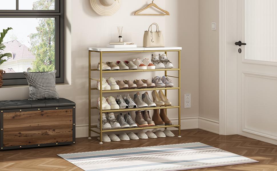 LINZINAR 4 Tier 5 Tier 6 Tier Metal Shoe Rack Organizer with MDF Top Board for Entryway Hallway and Closet Storage Modern Home Deals For You Days