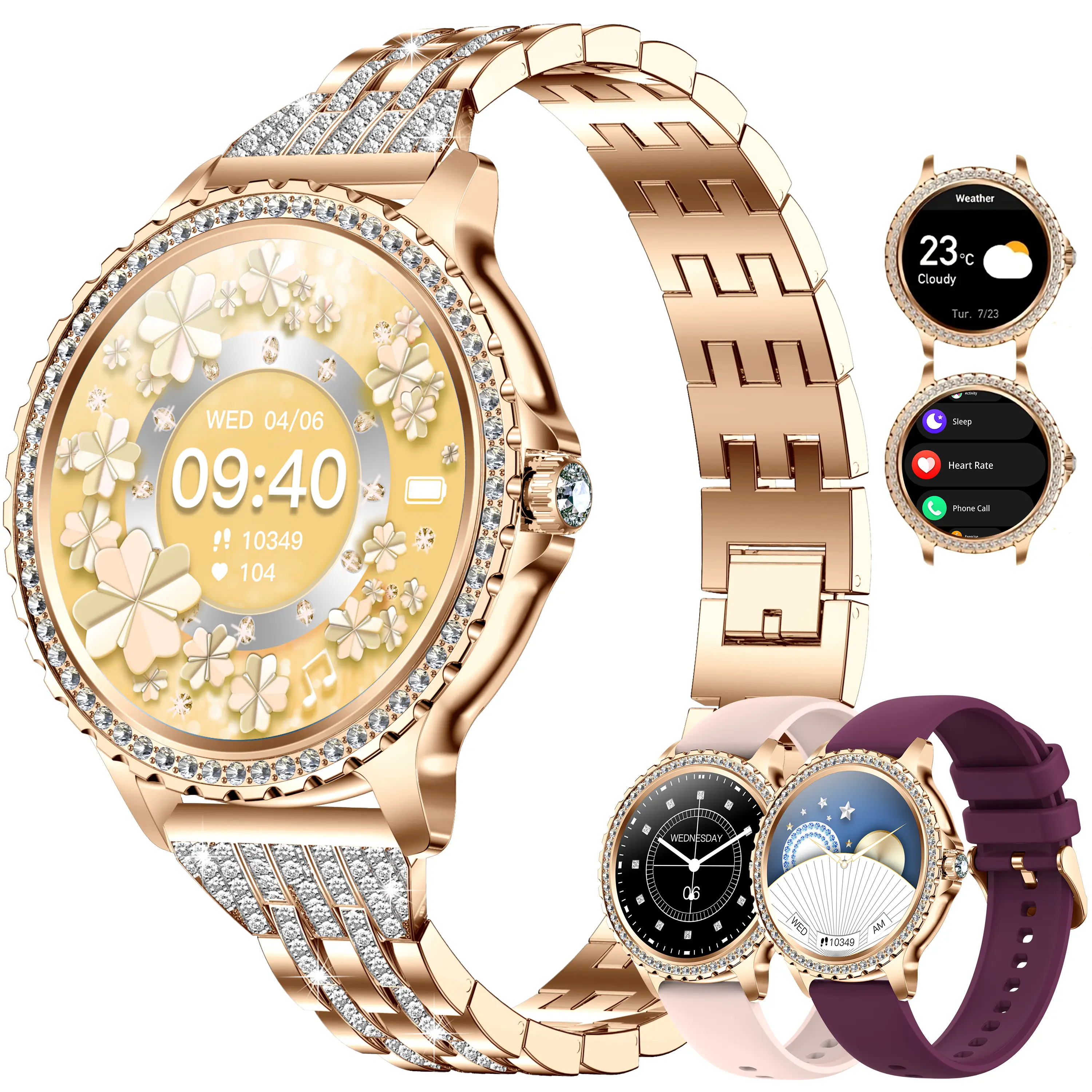 Smart Watch for Women Wireless Call 1.32 Inch Ladies Fitness Watch with Gold Metal Strap Message Notification Music Control Remote Camera Control Drink Water Reminder Sports Smartwatch Compatible with iPhone and Android Phones