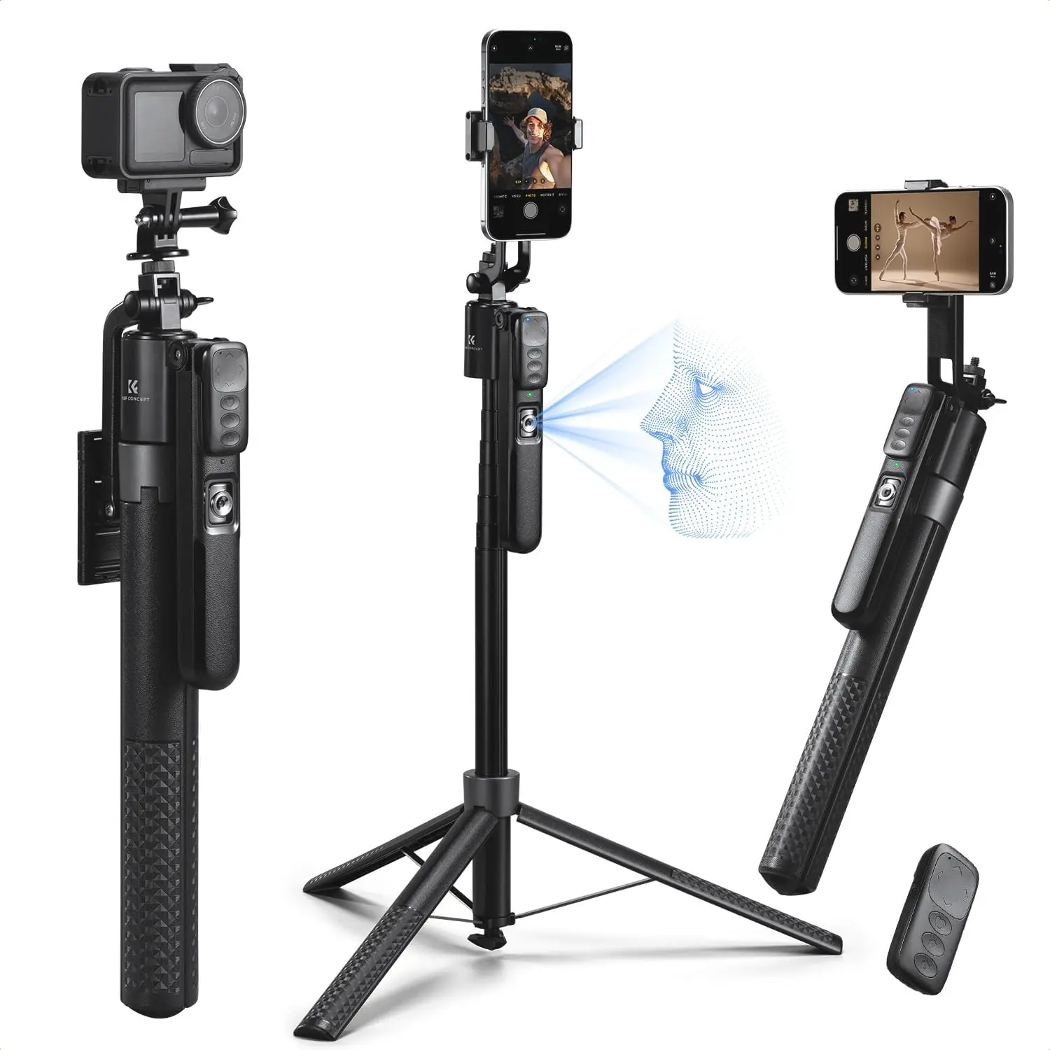 【DealsForYouDays】K&F CONCEPT 71" Face Tracking Tripod for iPhone, Auto Face Tracking Selfie Stick, Auto Face Tracking Tripod 360 Totation with Stand, Gesture Control, Remote Control