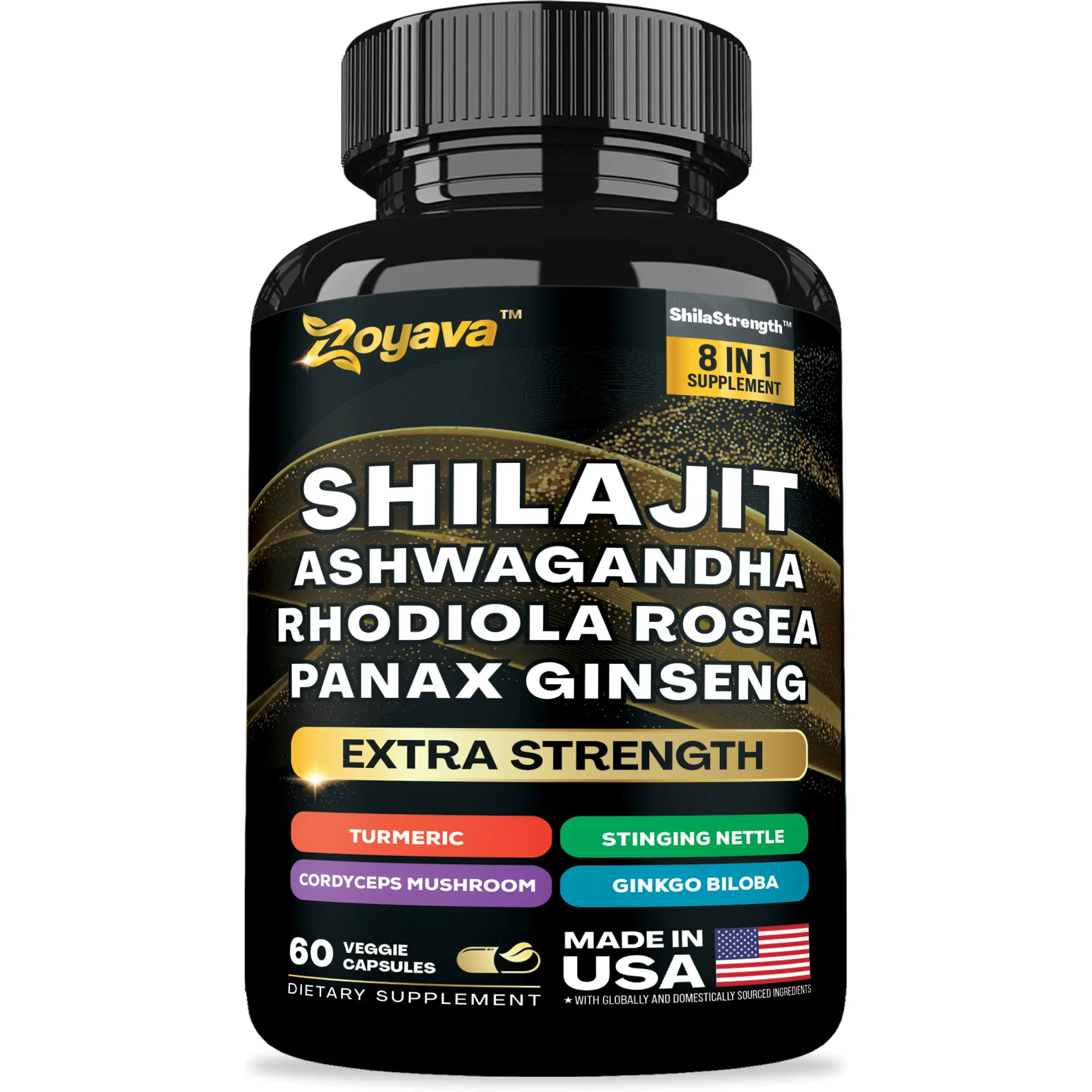 Zoyava Shilajit Supplement - All-in-One Multivitamin Energy Booster - with Ashwagandha, Rhodiola Rosea & 7+ Extra Strength Herbal Ingredients - 60 Capsules - MADE IN USA