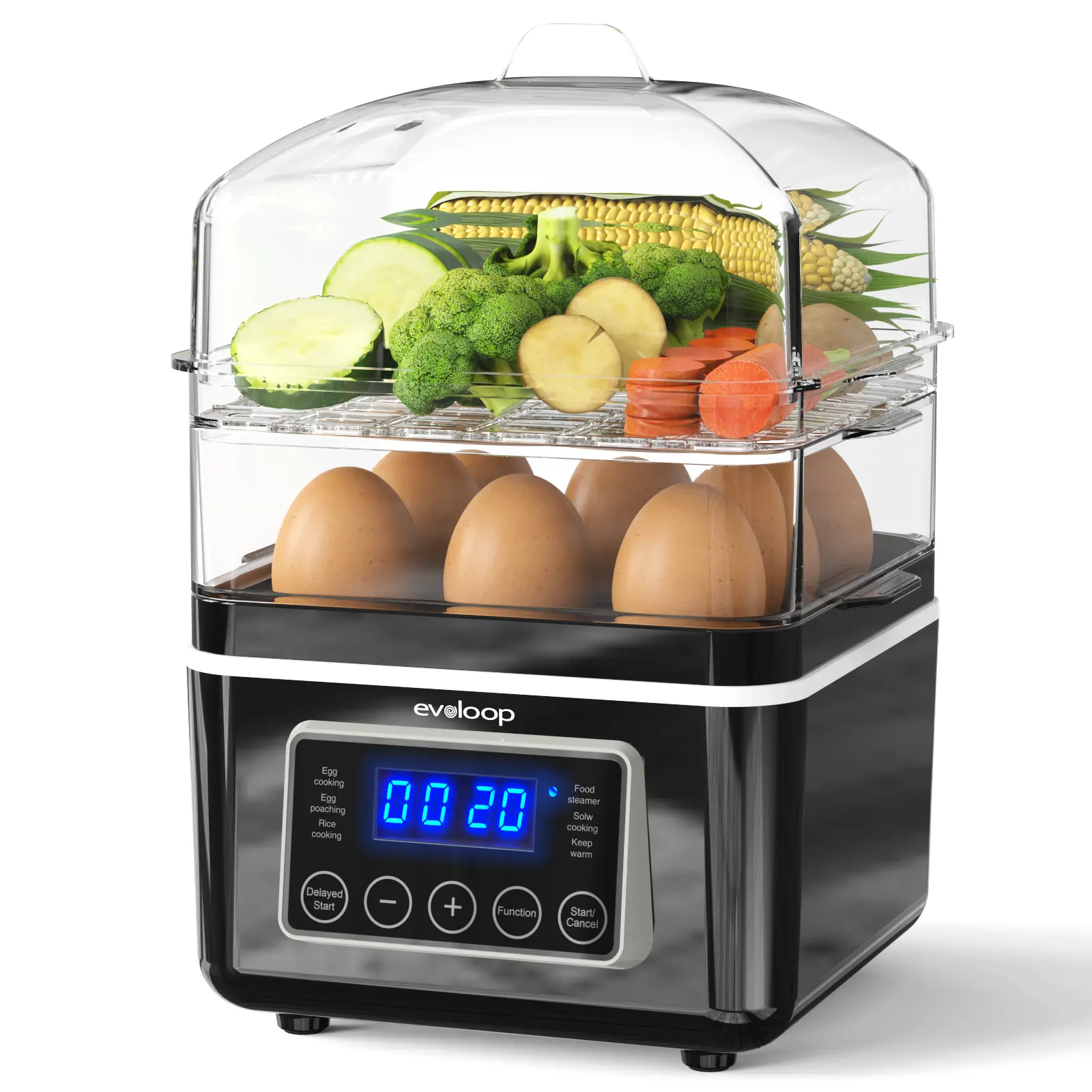 EVOLOOP 2-Tier Electric Food Steamer - 4 QT Digital Household Appliances with BPA-Free Stackable Baskets, Rapid Egg Cooker, Auto Shut-Off for Veggies, Rice,home essentials