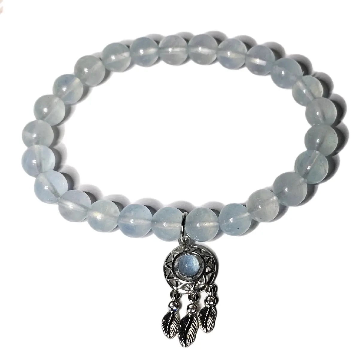 Natural Aquamarine Crystal Bead Bracelet 8mm Dream catcher Charm Natural Aquamarine Crystal Bead Bracelet 8mm Dream catcher Charm