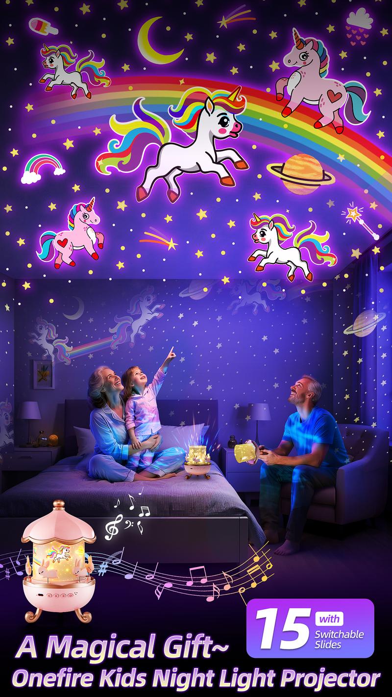 Onefire Kids Night Light Grandparents Gifts  Grandkids 15Films&15 White Noises Remote Cartoon Star Projector Sensory Lamp Princess Room Decor Toddler Sound Machine Autistic Children Baby Unicorn Dinosaur Egg Toys Birthday Ages1-10 Granddaughter Grandson