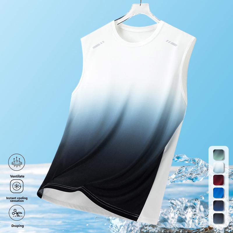 Clean Gent 4-Pack Men&rsquo;s Summer Ultra-Thin Loose Fit Tank Tops with Fashion Print Gradient Design and Crew Neck, Breathable Athletic Tops for Outdoor Running and Sports