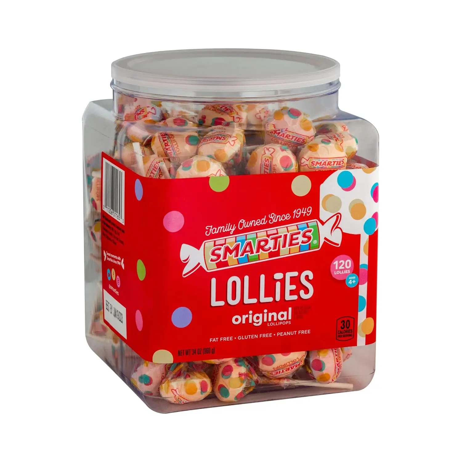 Smarties Lollies | Gluten Free Peanut Fat Free Assorted Fruity Flavors Low Calories Perfect for Halloween Parties Made by US Candy Company Since 1949-34 oz 120 Count Lollipops holiday gift