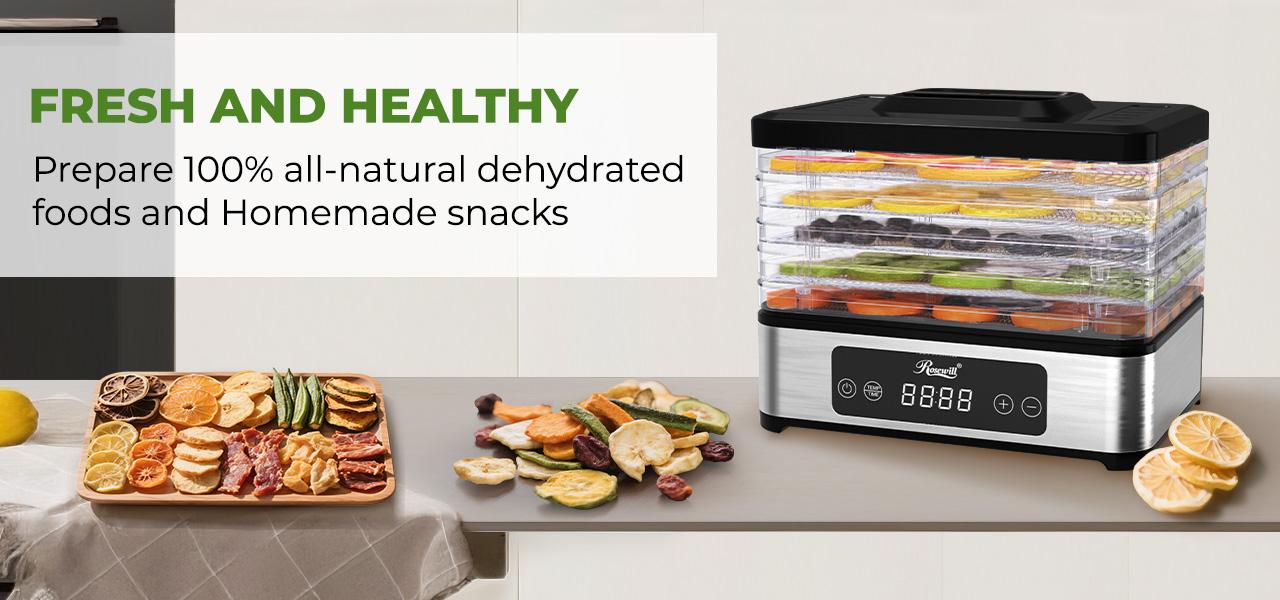 Rosewill Compact Food Dehydrator, 5 Stackable Trays with Adjustable 48H Timer and Temperature Control - Electric Food Preserver for Jerky, Fruits, Veggies, Meat & Dog Treats