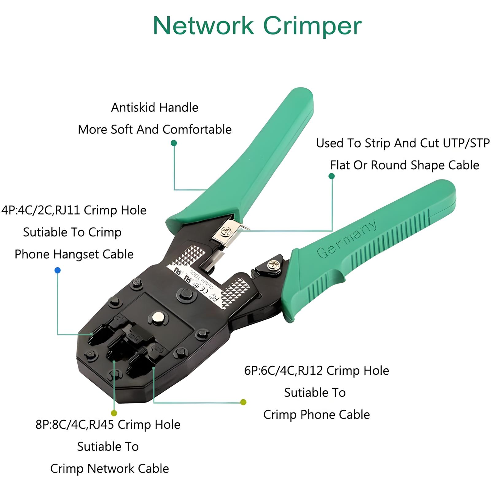 Complete 11 in 1 Network Crimping Tool Kit Includes Portable Cat5 Cat5e Cable Tester and 8P8C 6P6C 4P4C Connectors for Easy Wiring Repair Complete 11 in 1 Network Crimping Tool Kit Includes Portable Cat5 Cat5e Cable Tester and 8P8C 6P6C 4P4C Connectors for Easy Wiring Repair