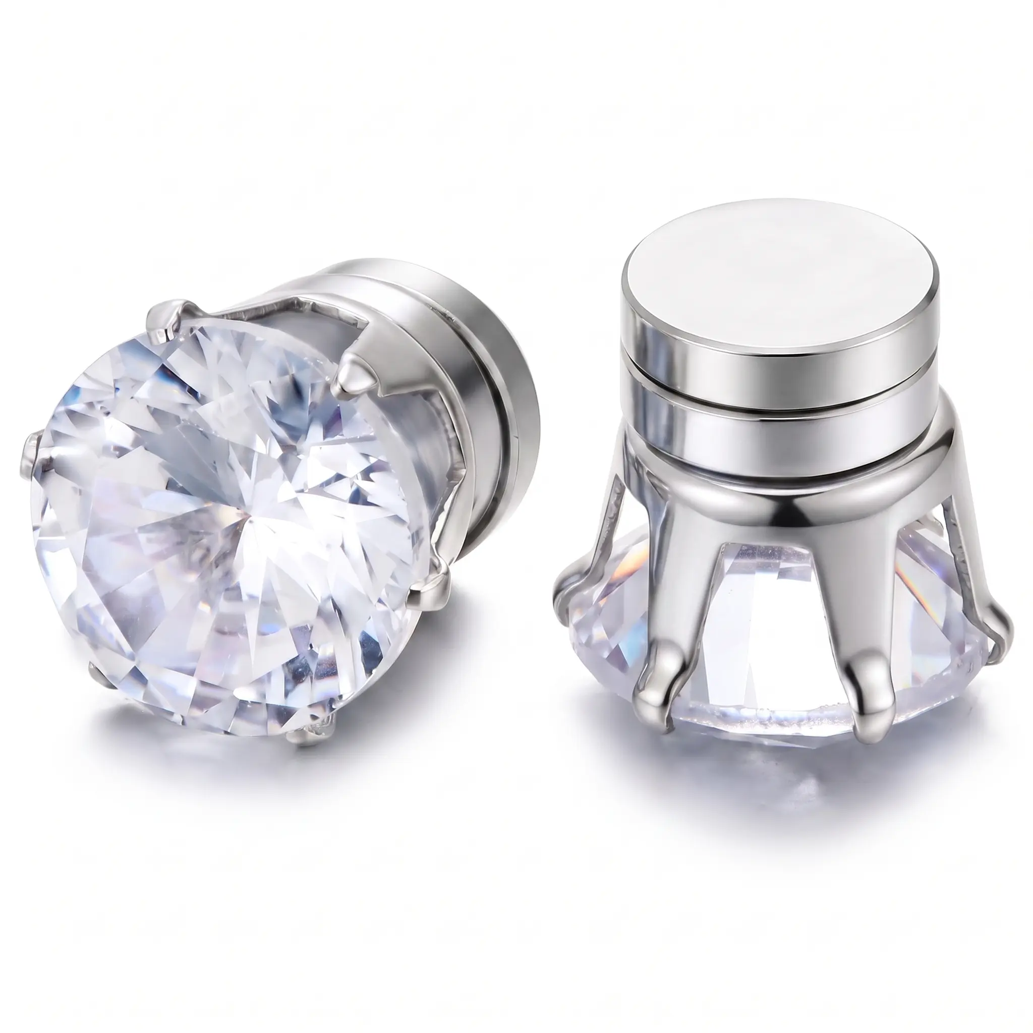 Magnetic Clip-On Earrings, No Piercing Required, Stainless Steel, Hypoallergenic, AAA+ CZ Cubic Zirconia, Non-Pierced Ear Jewelry, Unisex Casual Earring Set for Everyday Wear