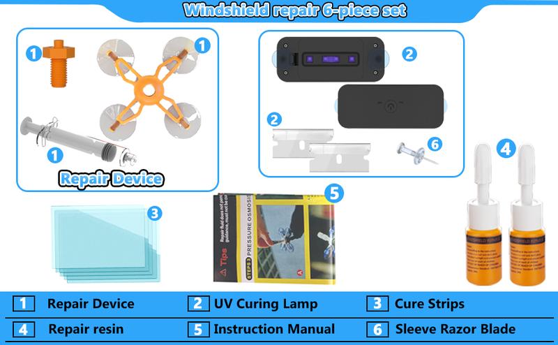 Windshield Repair Kit for Chips and Cracks, Rock Chip Repair Kit Windshield, for All Car Windshield Crack Repair Kit to Repair Scratches, with Curing and Pressurizing Device (Orange)
