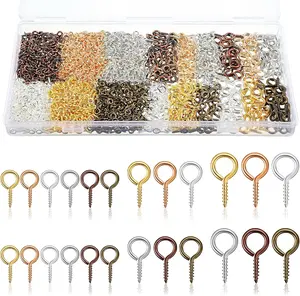 Hotop 600 Pcs Screw Eye Pins Hooks 6 Colors Small Metal Eyelet Mini Screw Pin Peg Self Tapping Eye Hooks for Jewelry Making DIY Art Crafts(4 X 8 Mm, 5 X 10 Mm, 6 X 13 Mm)