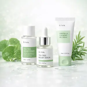iUNIK Centella Mini Skincare Set - Tea Tree Toner, Serum, Calming Gel Cream for Korean Sensitive Skin Routine - Daily Gentle Care Daily Nourishing Soothing