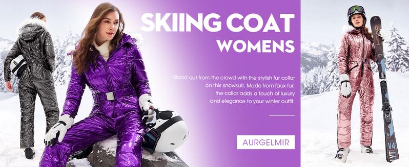 Fisoew Womens One Piece Ski Suit Warm Waterproof Snowsuits Winter Snow Jumpsuits Outdoor Sports Outerwear