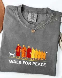 [Sale Up To 50%] Walk For Peace Comfort Colors T-Shirt, Monks and Dog Graphic