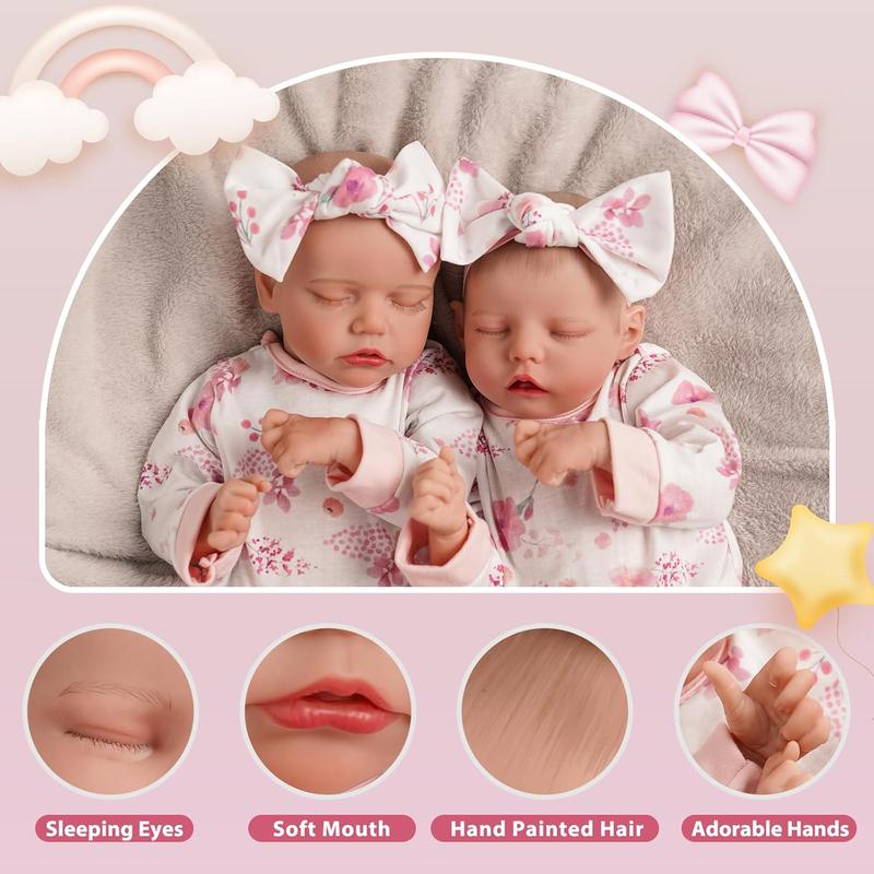 BABESIDE Lifelike Reborn Baby Dolls Twins, 17 /20 inch Soft Vinyl Limb Cloth body Dolls Realistic Newborn Real Life Baby Boy Girl Dolls with Clothes and Pacifier Toy Gift for Kids Age 3+