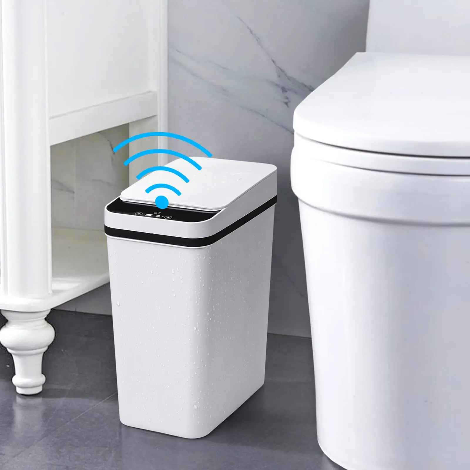 1 Pack Motion Sensor Touchless Automatic Trash Can with Lid - 2.2 Gal Slim Fit Durable IPX5 Waterproof ABS Plastic Bin, 9.25''L×6.1''W×12.5''H Easy to Maintain Multi Functional Small Waste Container for Kitchen/Bathroom Home Supplies