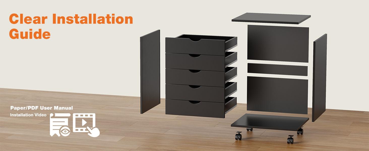 5 Drawer Chest-  Storage Cabinets Wooden Dresser Mobile with Wheels Bedroom Organizer Drawers for Office