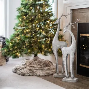 Large Silver Distressed Metal Slender Deer Statue Christmas Decorative Porch Home Décor