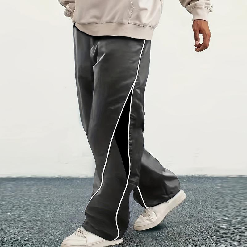 Men’s Street Style Joggers – Lightweight Polyester Sweatpants with Side Stripe, Pockets & Drawstring Waist, Black & Gray Casual Athletic Pants for Everyday Wear, Streetwear Joggers | Drawstring Waistband | Glossy Finish