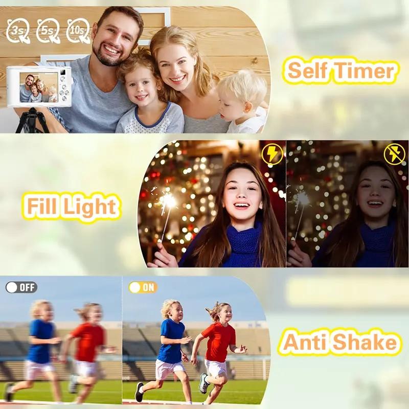 2026 New Vlog Digital Camera: High-definition shooting for selfies, vlogs, and video recording. 800mAh battery, 3.0-inch screen, and 64GB SD card slot. Ideal for vlogs, selfies, photography, video recording, and webcams, perfect for beginners.