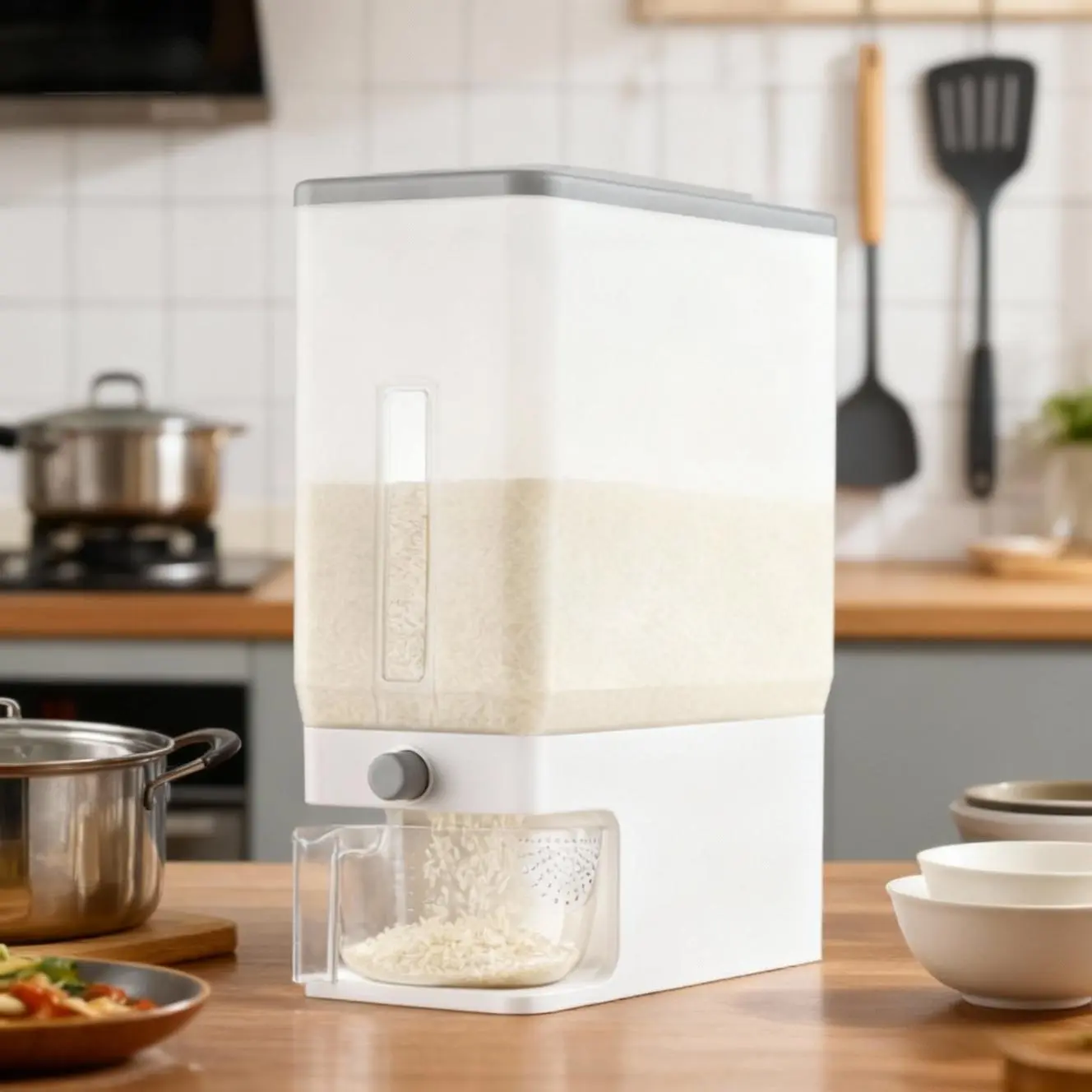 Lifewit Rice Container, Airtight Dispenser with Visible Barrel, Moisture Proof Storage for Grains, Flour, Soybean, Dry Food BPA-Free Utensils summerwins,dorm essentials,home decor