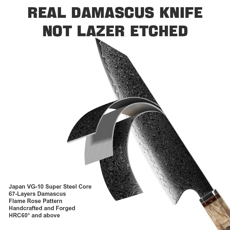 Multifunctional Chef Knife | Black Resin Ergonomic Handle | 8-12° Ultra-Sharp 67-Layer Damascus Steel Blade | Perfect Balance & Hand Protection