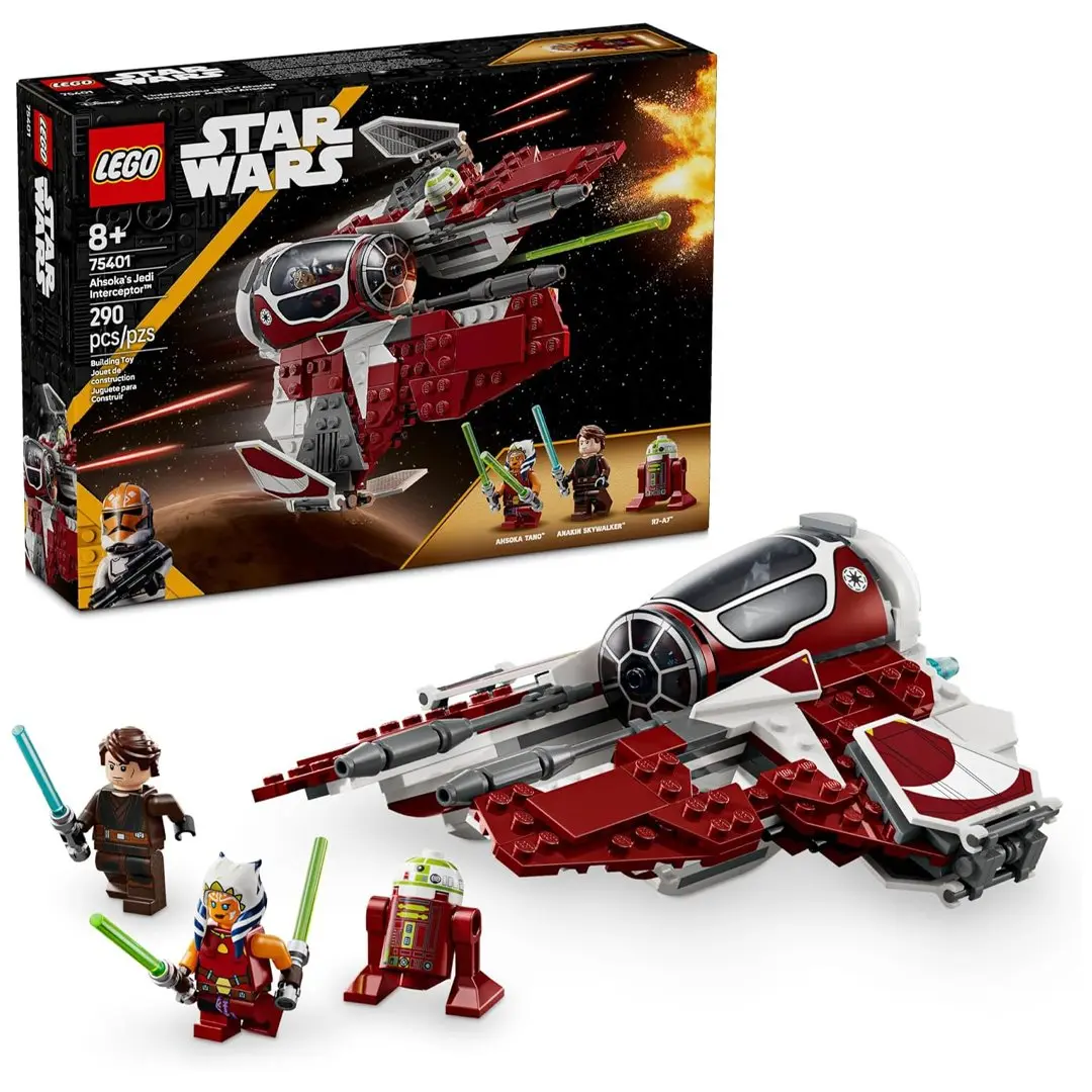 LEGO Star Wars The Clone Wars Ahsoka's Jedi Interceptor Starfighter Collectible Construction Set (75401) - Buildable Blocks, Spaceship Model, Model Building Kit with Lightsabers, Mini Figures, Spring-Loaded Shooters, Buildable Blocks Kit