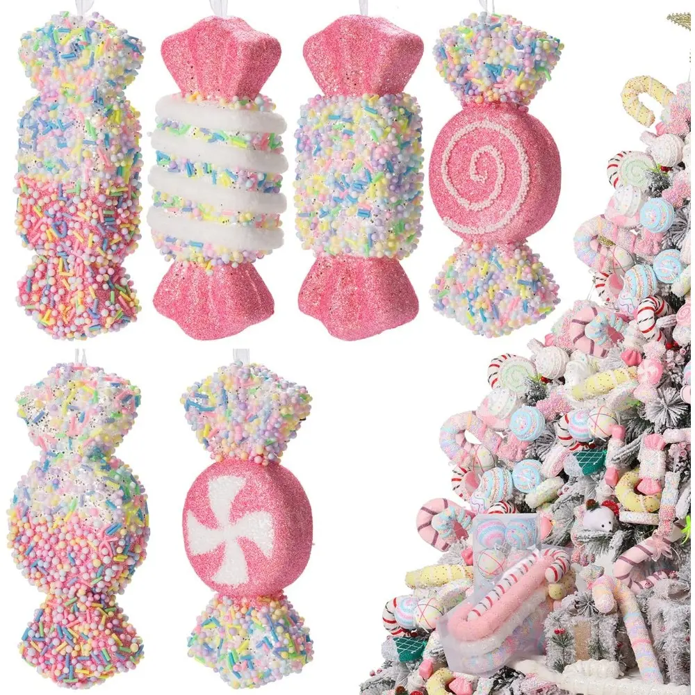 6pcs Candy Paradise is decorated with candy vines and Christmas trees, and Christmas decorations are decorated with ornaments and crafts, Candyland Theme Party Decoration Supplies, Festive Decoration