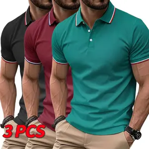 Men’s 3-Pack Polo Shirts – Slim Fit Quick-Dry Turn-Down Collar Short-Sleeve Polos, High-Quality Casual Wear Suitable for Daily Leisure and Business Attire
