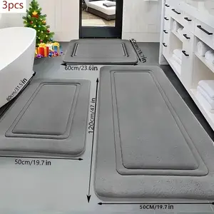 3pcs Memory Foam Bath Mat Non Slip Machine Washable Quick Dry & Absorbent Rugs Bath Mats for Bathroom Floor Tub & Shower, Bathroom Rug