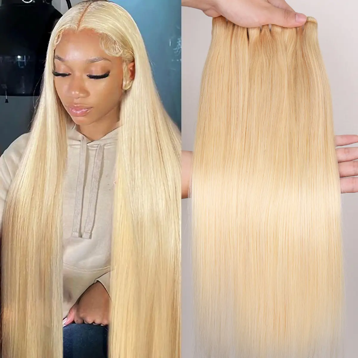 Msgem Hair 613 Bundle Blonde Straight Bundle Human Hair 3 Bundles or 4 Bundles 15A Brazilian Human Hair Bundles 613 Hair Bundles #SummerVibes Human Hair Extensions for Women #SummerWins#DealsForYouDays#tiktokshopdealsforyoudays