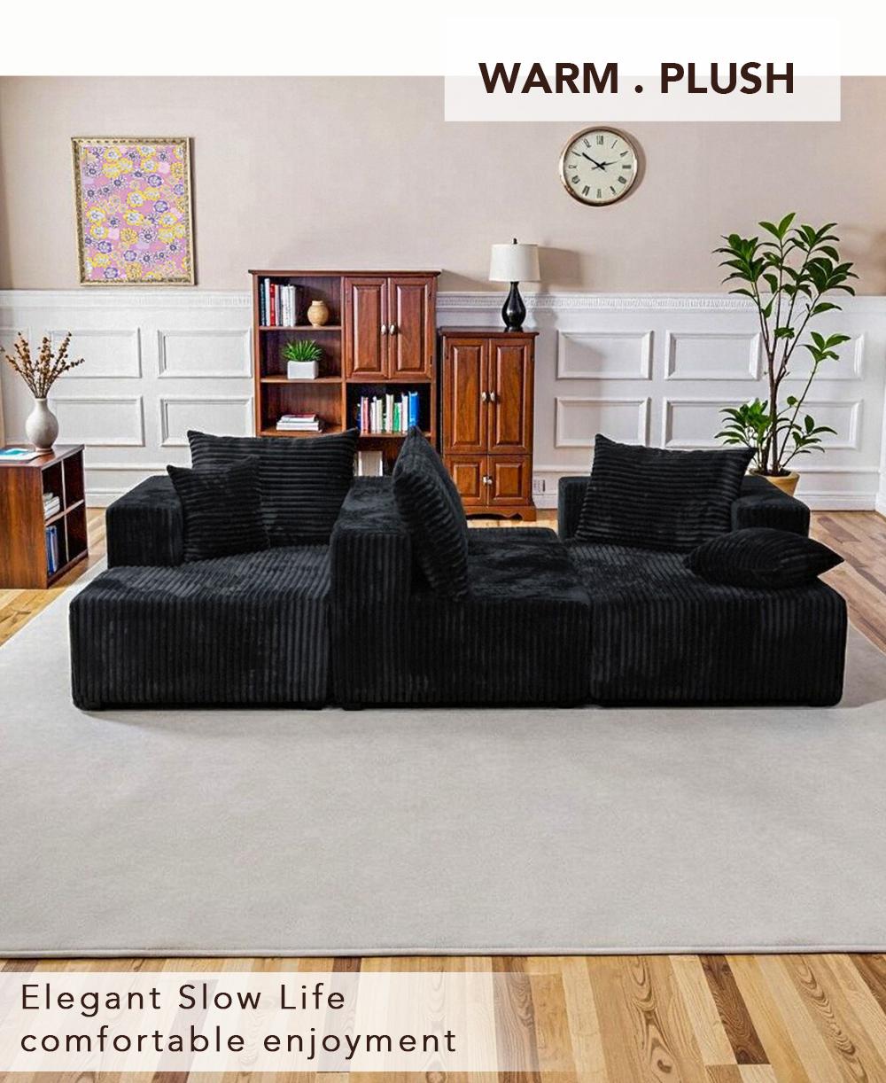 132'' U-shape Modular Corduroy Sofa Modern Living Room Comfortable No Assembly Needed Popular Boneless Sectional Couch Loveseat Couch Sleek boneless sectional couch bean bags furniture living room