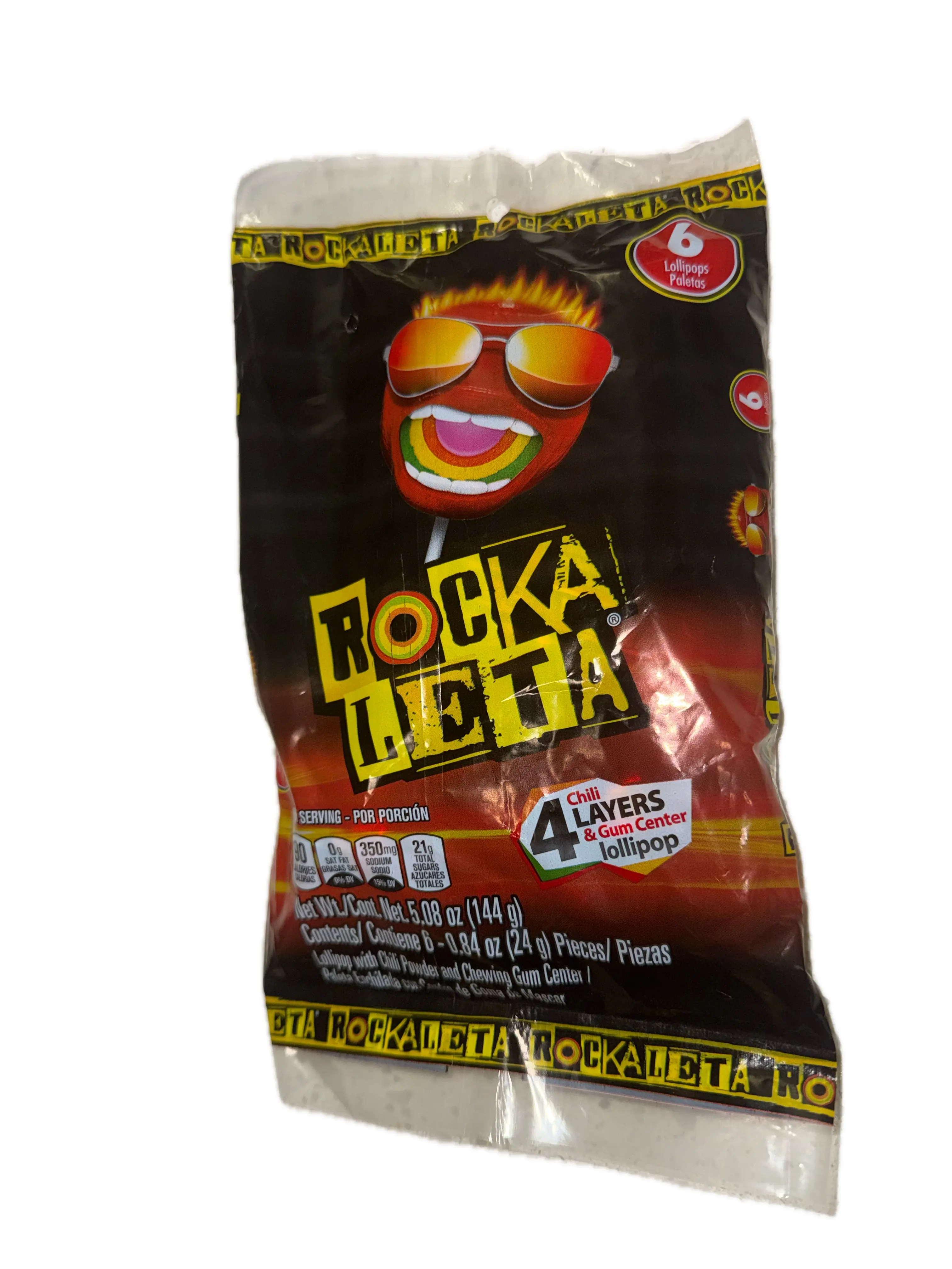 Rockaleta Chili Layers & Gum Center Lollipops – Mexican Spicy Candy – 6 Count Bag (5.08 oz / 144 g)