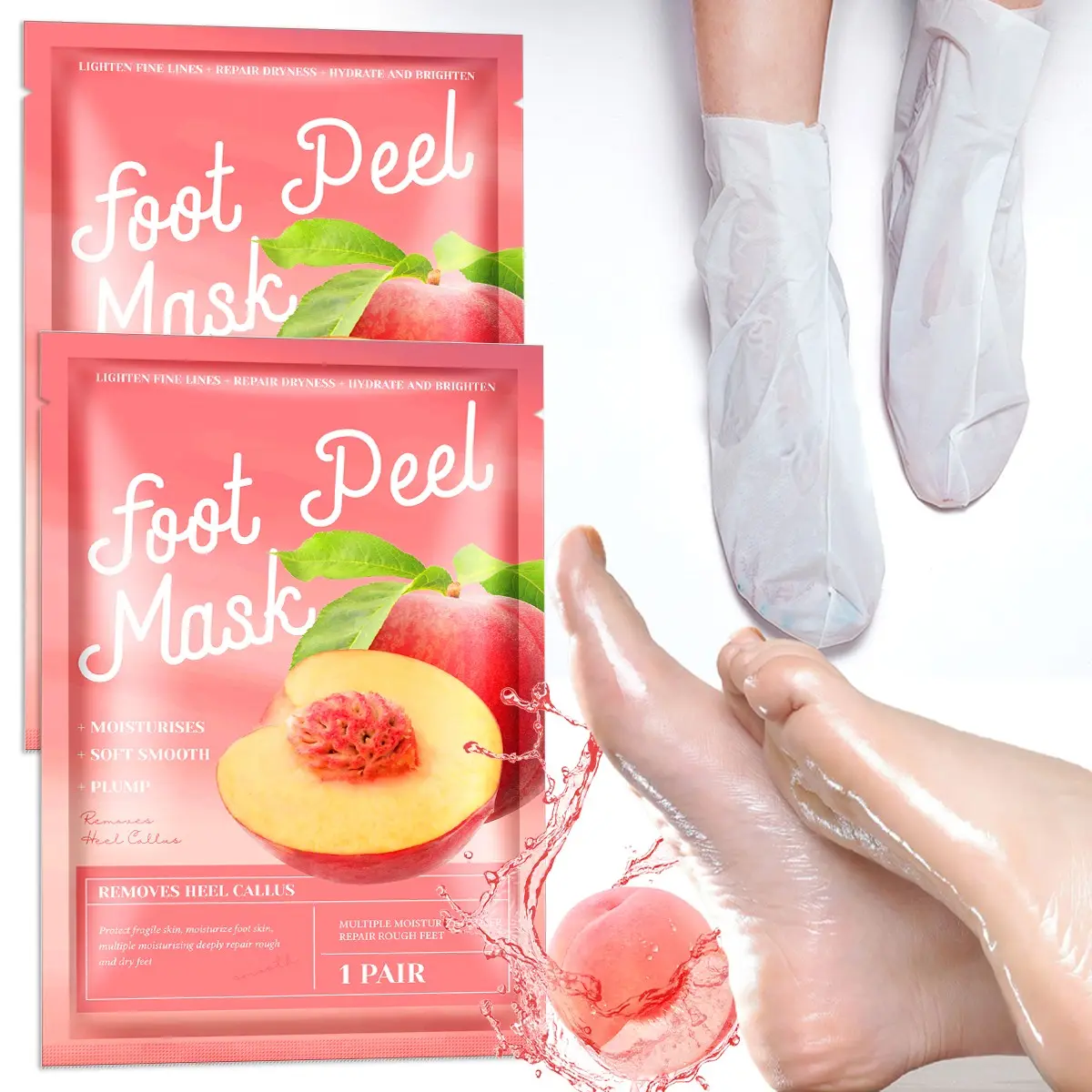 Peach & Honey Foot Peel Mask, Moisturizing Exfoliating Foot Mask, Dead Skin Removal for Feet, 2/4 Pairs Callus Remover Foot Mask, Foot Care Mask for Dry, Cracked Feet, Callus, Feet Peeling Mask, Feet Masks
