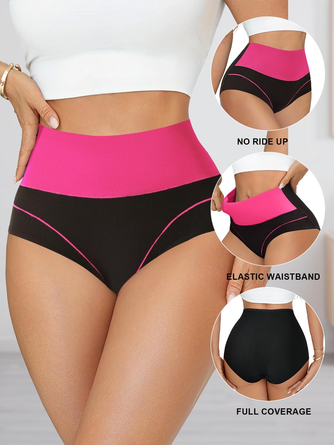 HOTCOM Women's Colorblock High Waist Panty Breathable Comfortable Knicker for Daily Wear Underwear All Seasons FallFreshness Soft Spandex Seamless High-Waisted Briefs - Fit - Activewear - Athletic